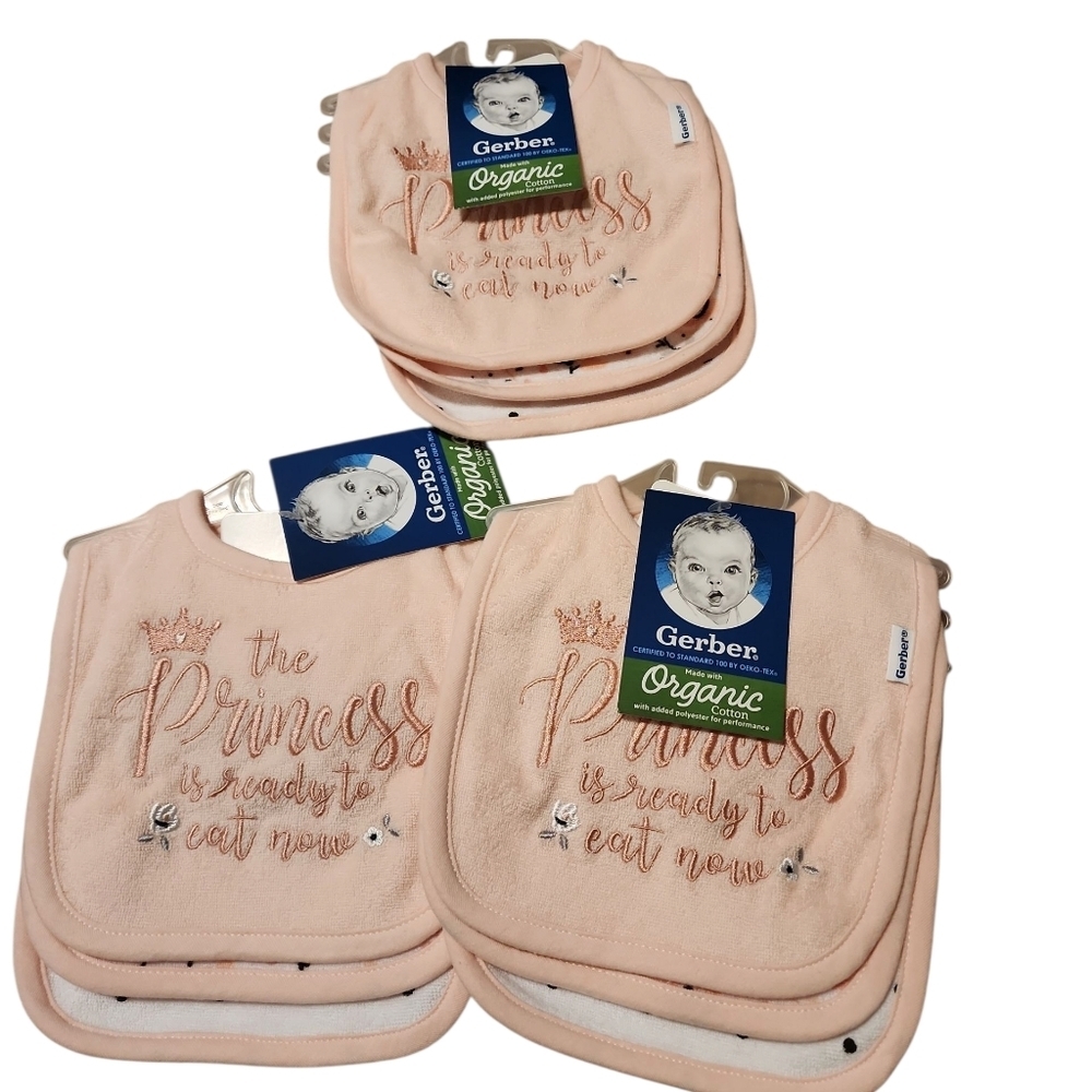 Gerber Organic baby girl bibs 3  sets of 3 Princess Floral